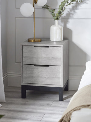 Bali 2 Drawer Bedside Table - Grey Oak Effect