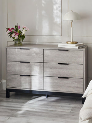 Bali 6 Drawer Wide Chest - Grey Oak Effect