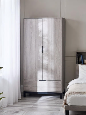 Bali 2 Door 1 Drawer Wardrobe - Grey Oak Effect