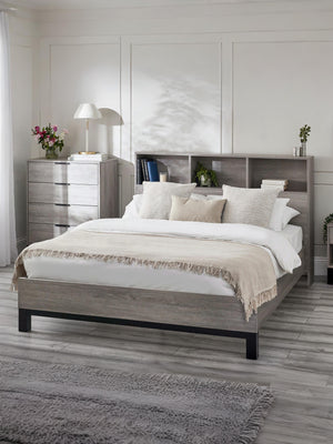Bali Bookcase Bed Frame - Grey Oak Effect, King