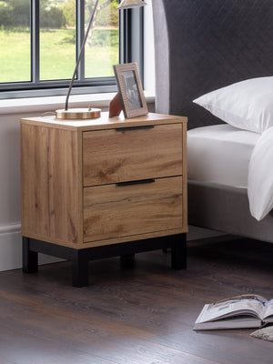 Bali 2 Drawer Bedside Table - Light Oak Effect