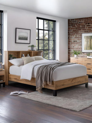 Bali Bookcase Bed Frame - Light Oak Effect, Double