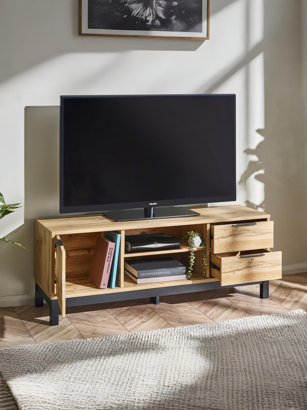 Bali 2 Drawer TV Unit up to 55 Inch - Light Oak Effect