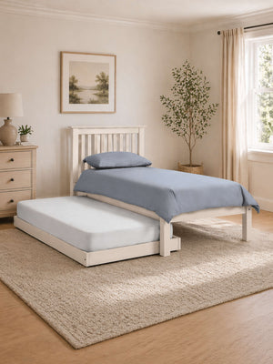 Barcelona 90cm Single White Bed with Hideaway pull-out Trundle