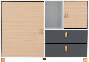 Brooklyn 2 Door 2 Drawer Storage Chest - Oak Effect/Grey