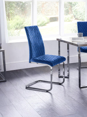 Set Of 4 Calabria Velvet Cantilever Chairs - Blue