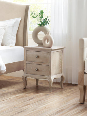 Camille French Style 2 Drawer Bedside Table - Limed Oak