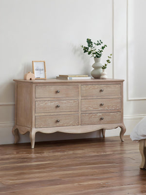 Camille French Style 6 Drawer Wide Chest - Limed Oak