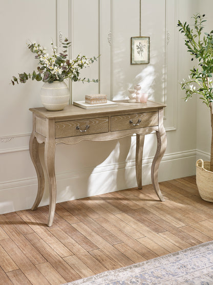 Camille French Style 2 Drawer Console Table - Limed Oak