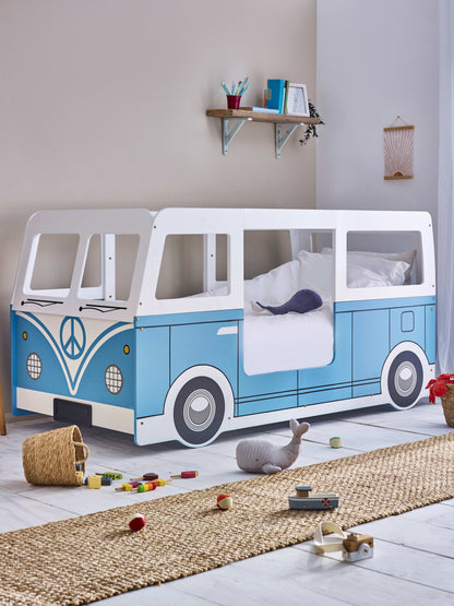 Campervan 90cm Single Blue and White Bed