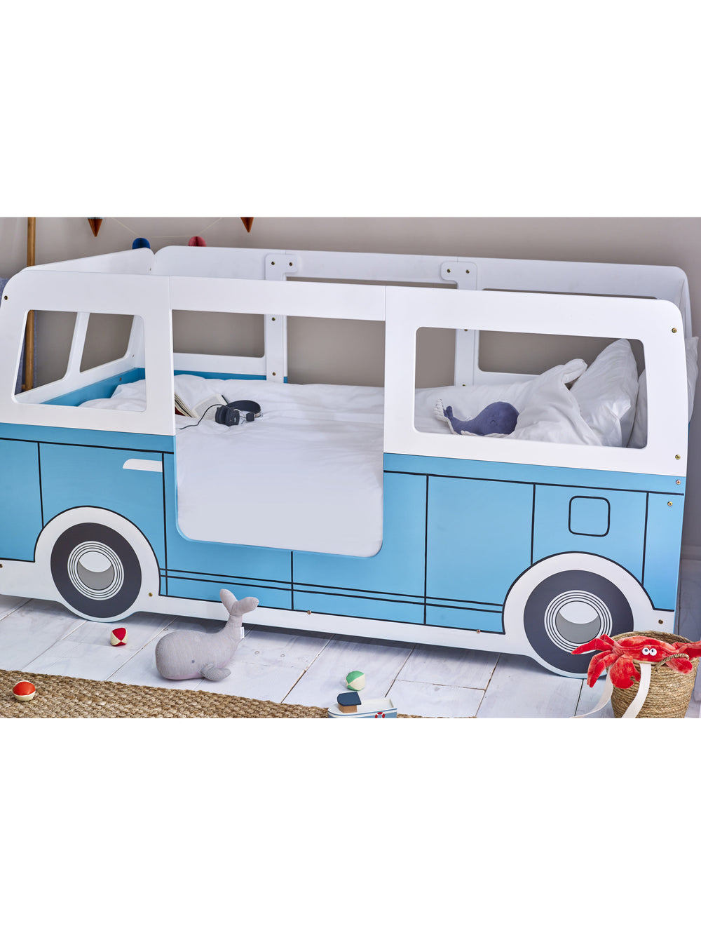 Campervan 90cm Single Blue and White Bed