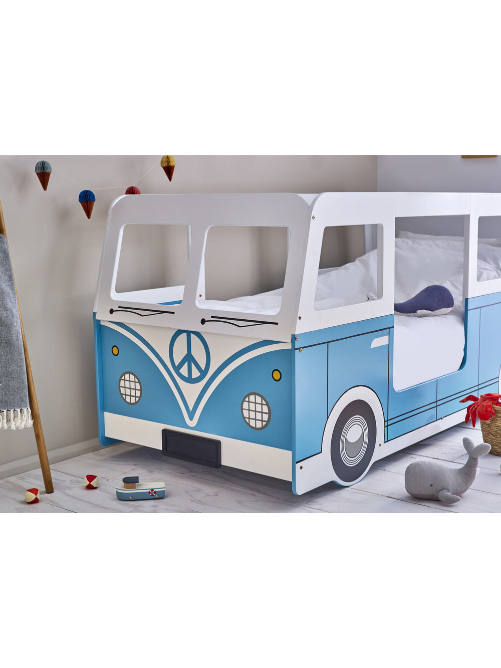 Campervan 90cm Single Blue and White Bed
