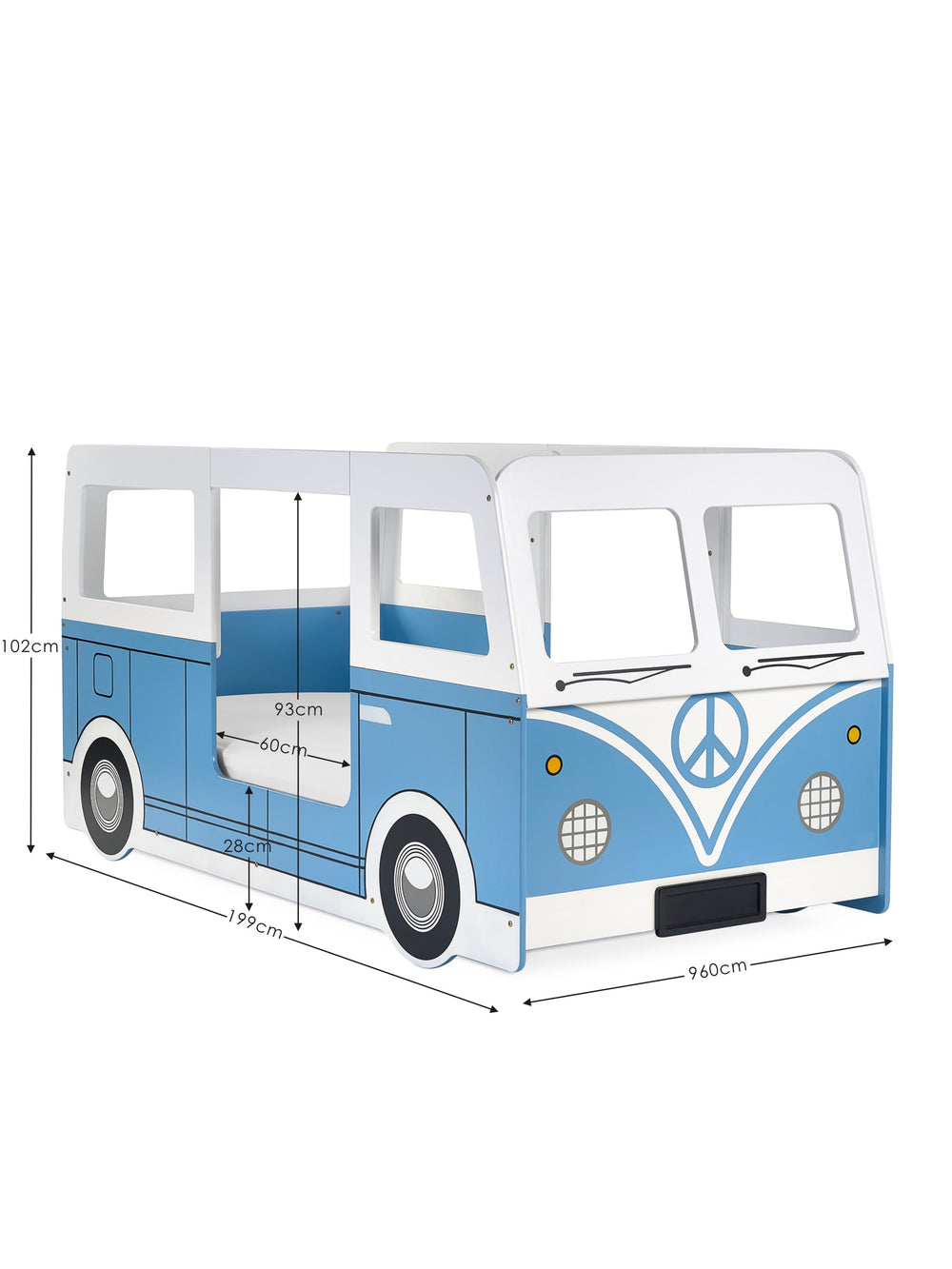 Campervan 90cm Single Blue and White Bed