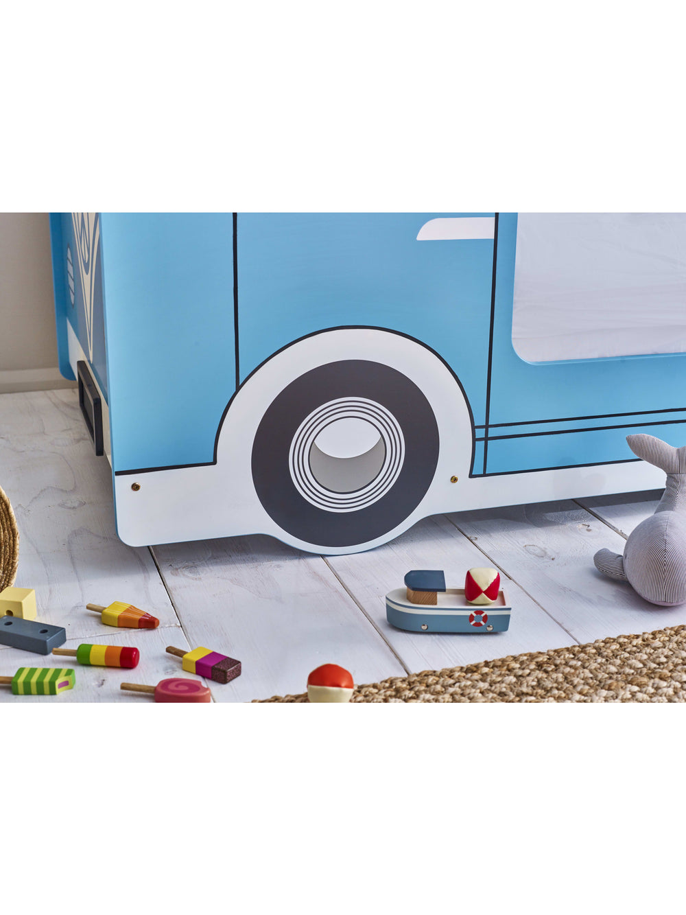 Campervan 90cm Single Blue and White Bed