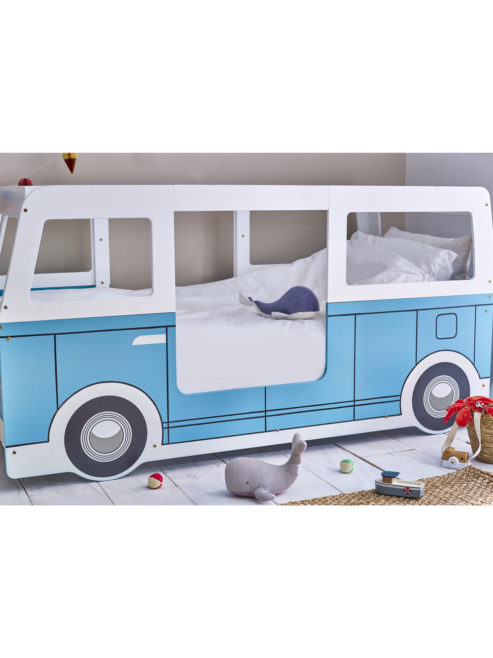 Campervan 90cm Single Blue and White Bed