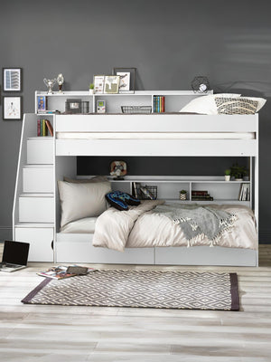 Camelot Staircase 90cm Single White Bunk Bed