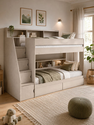 Camelot Bunk Bed with Stairs - Nordic White Wood Effect