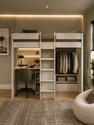 Celeste Highsleeper with Desk - Nordic Wood Effect