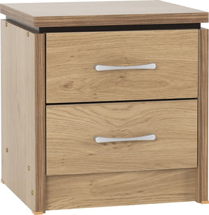 Charles 2 Drawer Bedside - Oak Effect Veneer with Walnut Trim
