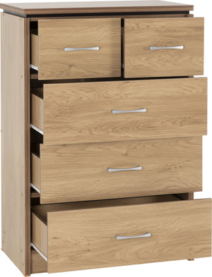 Charles 3+2 Drawer Chest - OAK EFFECT VENEER
