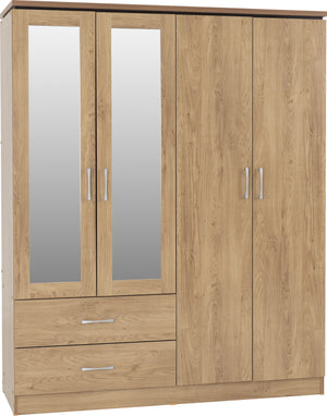 Charles 4 Door 2 Drawer Mirrored Wardrobe - OAK EFFECT VENEER