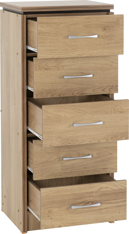 Charles 5 Drawer Narrow Chest - OAK EFFECT VENEER