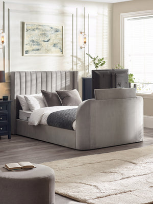 Clara 150cm King Light Grey Velvet Lift-up Ottoman Storage TV Bed