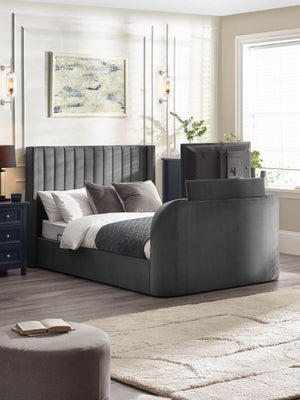 Clara 135cm Double Dark Grey Velvet Lift-up Ottoman Storage TV Bed