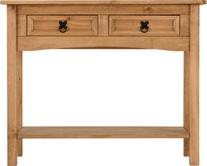 Corona 2 Drawer Console Table With Shelf - DISTRESSED WAXED PINE