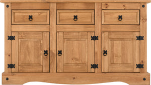 Corona 3 Door 3 Drawer Sideboard - Distressed Waxed Pine