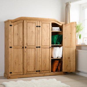 Corona 4 Door Wardrobe - DISTRESSED WAXED PINE