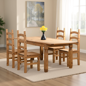 Corona Extending Dining Set (4 Chairs) - DISTRESSED WAXED PINE