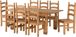 Corona Extending Dining Set (8 Chairs) - DISTRESSED WAXED PINE