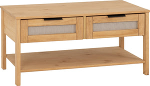 Corona Rattan 2 Drawer Coffee Table - DISTRESSED WAX PINE/RATTAN EFFECT