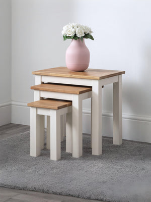 Coxmoor Nest of 3 Side Tables - Ivory/Oak