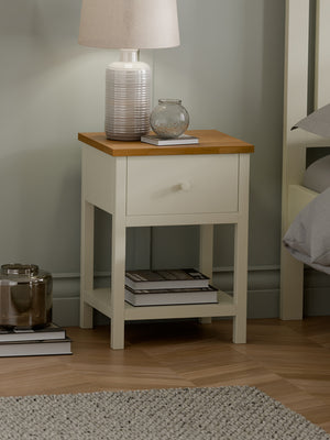 Coxmoor 1 Drawer Bedside Table - Ivory/Oak