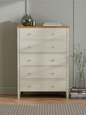 Coxmoor 5 Drawer Tall Chest - Ivory/Oak