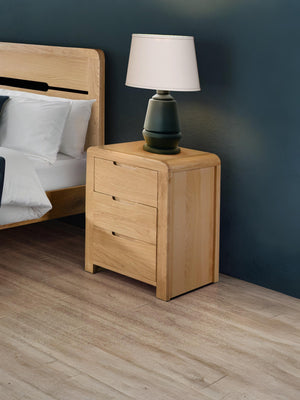 Curve 3 Drawer Bedside Table - Oak