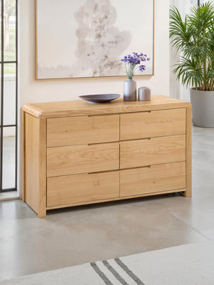 Curve 6 Drawer Wide Chest - Oak