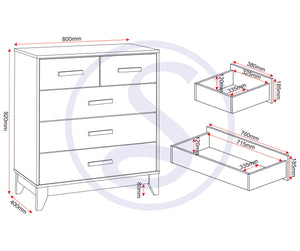 Cleveland 3+2 Drawer Chest - WHITE/GREY METAL EFFECT
