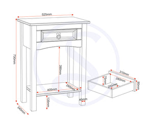 Corona 1 Drawer Console Table with Shelf - DISTRESSED WAXED PINE