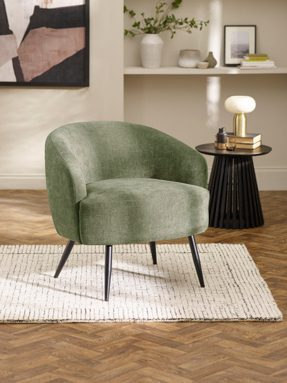 Dahlia Olive Green Linen Upholstered Accent Chair with Black Metal Legs