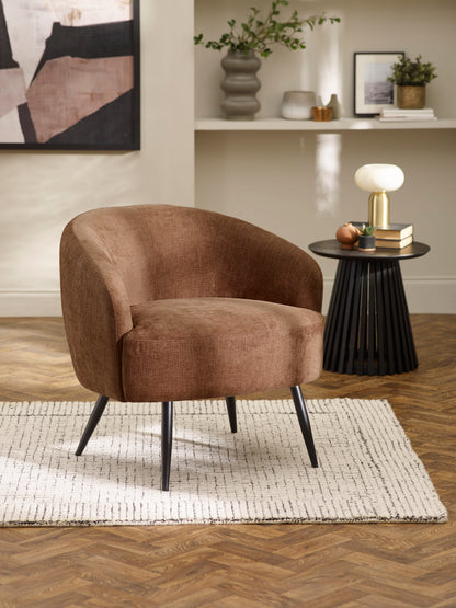 Dahlia Rust Brown Linen Upholstered Accent Chair with Black Metal Legs