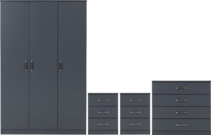Dakota 3 Door Wardrobe Bedroom Set - DARK GREY