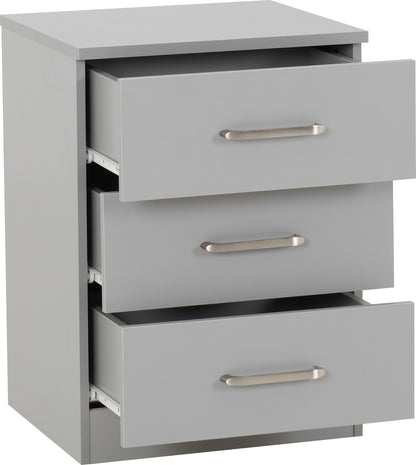 Dakota 3 Drawer Bedside - LIGHT GREY