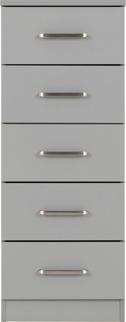 Dakota 5 Drawer Narrow Chest - LIGHT GREY