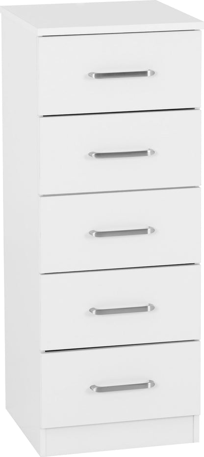 Dakota 5 Drawer Narrow Chest - WHITE