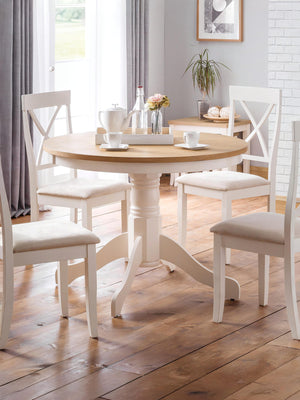 Davenport Round 4 Seater Dining Table - Ivory/Oak Effect