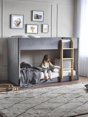 Daytona 90cm Single Grey Velvet Bunk Bed