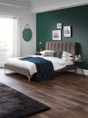 Deco 150cm King Grey/Brown Tone Velvet Double Bed